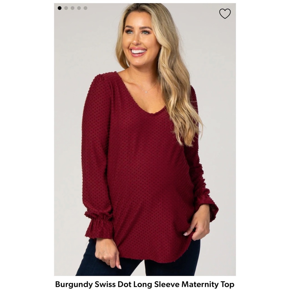 Burgundy Swiss Dot Long Sleeve Maternity Top